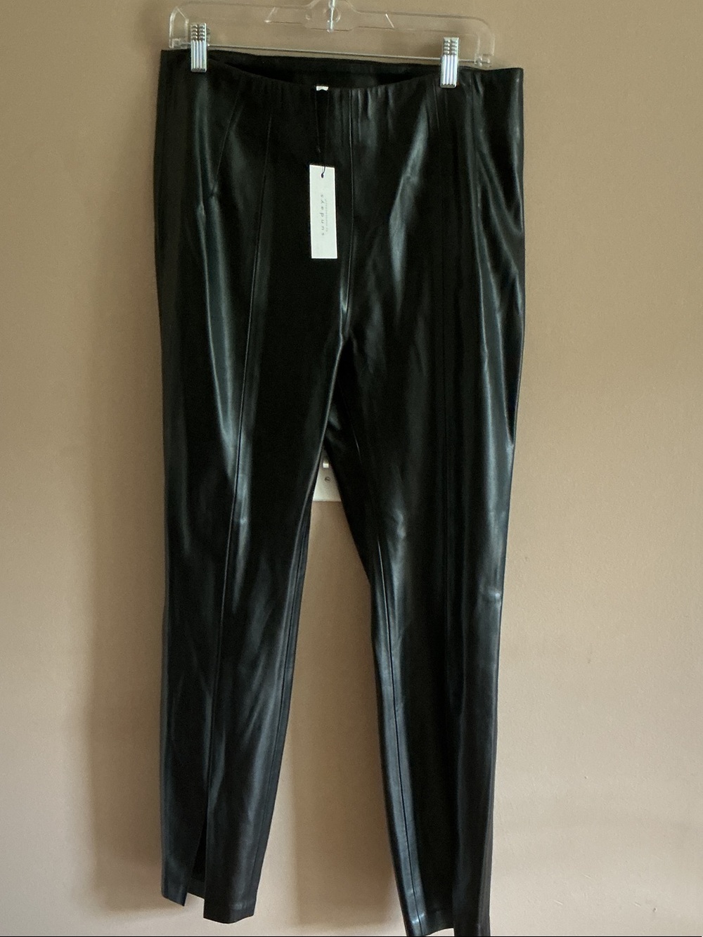 NWT sundays Black Faux Leather Men's Pants - Slim Front Seam